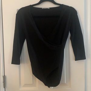 Surplice long sleeve black bodysuit